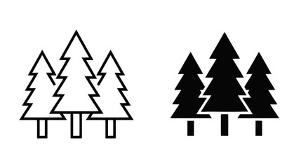 Obraz premium Vector illustration of set of pine tree icons, coniferous forest symbols on a transparent background