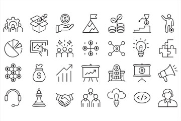 Fototapeta premium Modern Business Line Icon Set with Leadership Finance Analytics and Marketing Symbols