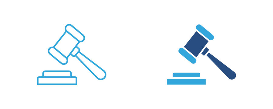 Gavel icon, legal justice, court law, auction hammer, judge symbol, vector illustration