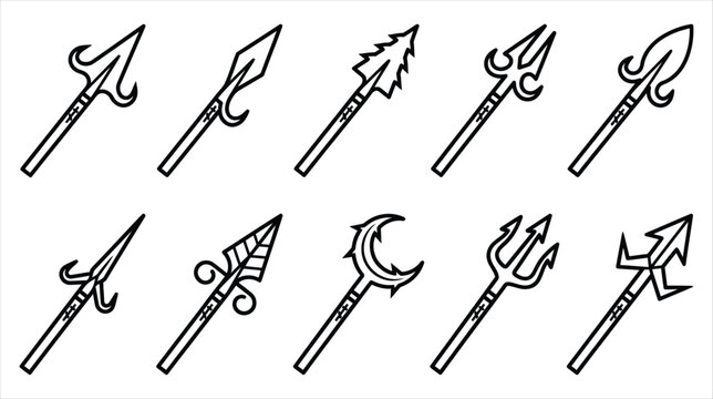 Professional asset sheet of medieval spear and halberd weapon icons collection on a white background