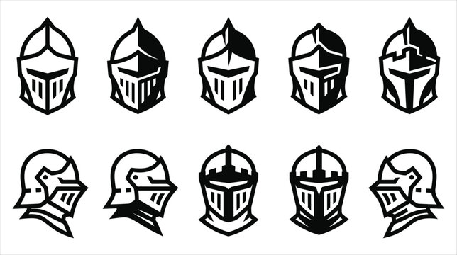 Professional asset sheet of medieval knight helmet armet icons collection on a white background