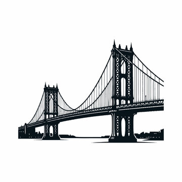 Black silhouette of Brooklyn Bridge.