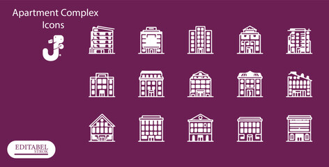 Apartment Complex Line Icon Set for Residential Property © Jotish