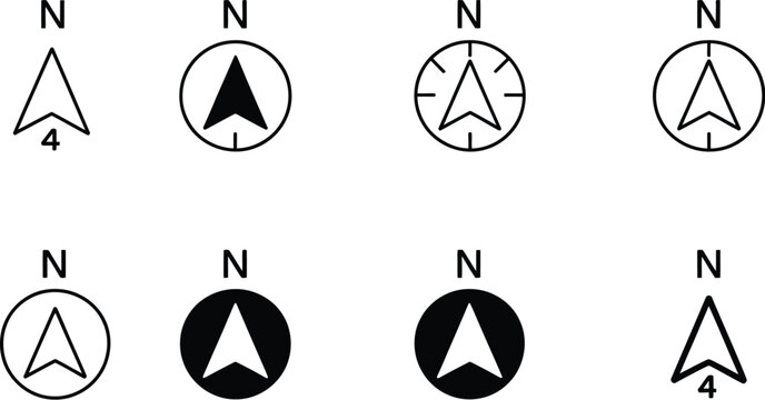 Compass icons featuring map navigation, cardinal directions, orientation, and travel symbols for digital and print design