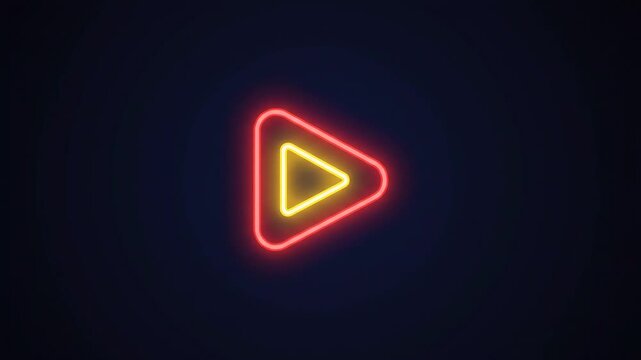赤と黄色のネオンが輝く再生ボタンのアイコン。動画のオープニングやアイキャッチに最適なループ素材