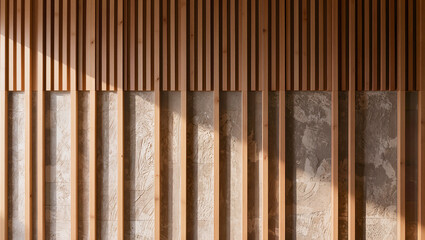 Obraz premium Modern Wood Slat Wall with Concrete Textures and Natural Light