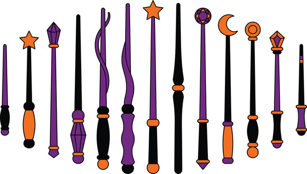 Halloween magic wands collection spooky mystical witchcraft tools