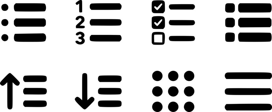 UI UX List Menu Icon Set with Bullet Numbered and Checklist Design
