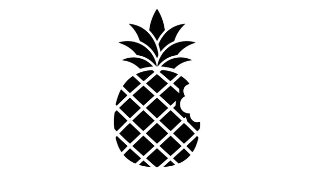 Vector illustration of black silhouette of a pineapple with a bite mark on a transparent background