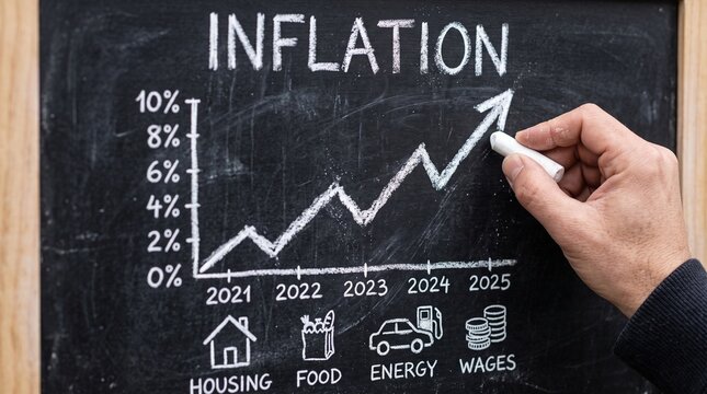 Inflation rate graph, economic growth chart, financial crisis illustration, business concept