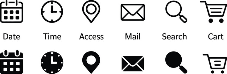 Time, date, address, email, location, search, and cart icons for business, web, and mobile interface design ©  MstHasina