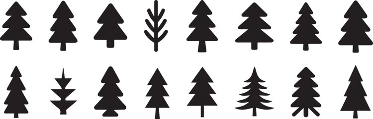 Obraz premium Evergreen Pine Tree Silhouette Icon Set with Forest Nature Christmas Editable Vector Collection for Branding Design