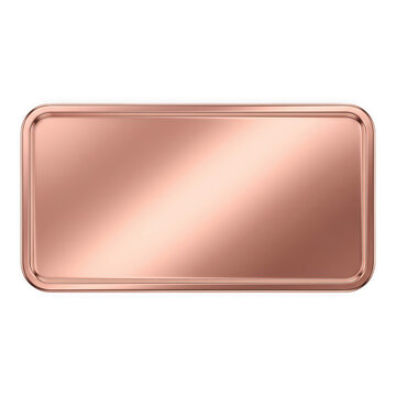 Rose gold shiny metal plate with rounded corners on transparent background