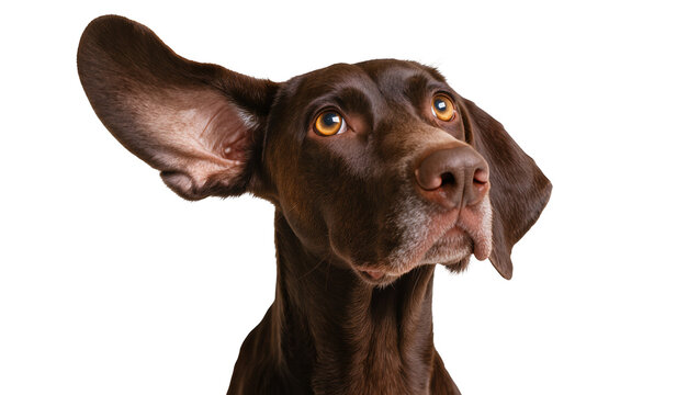 Brown German Shorthaired Pointer dog with large ears, isolated on transparent background