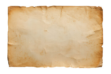 Fototapeta premium Old vintage parchment paper texture with weathered, crumpled edges on a transparent background, providing a historical context