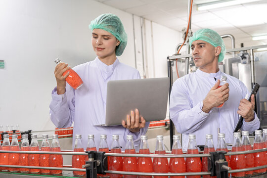 Team quality supervisor food or beverages technician inspection about quality control food or beverages before send product to the customer. Production leader recheck ingredient and productivity.