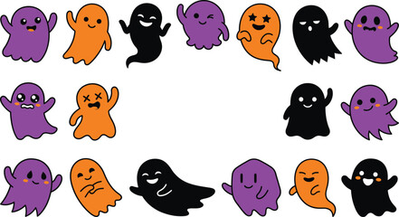 Obraz premium Cute ghost characters in different colors and emotions
