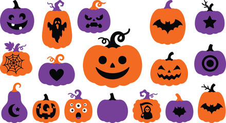 Fototapeta premium Halloween pumpkin icons with various faces