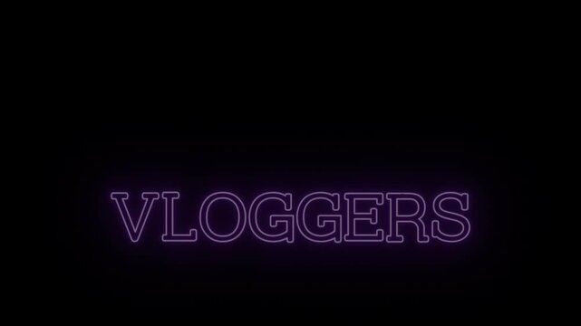 Elegant Purple Neon Banner featuring 'VLOGGERS' with Continuous Glow Loop on Transparent Alpha Channel, Perfect for Daily Vlogging
