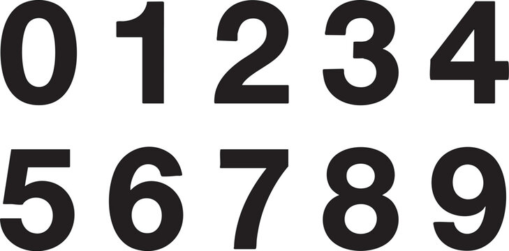 Numbers set zero to nine as black bold vector graphic characters isolated on white background for modern typography design projects and professional digital creative layout elements