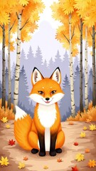 Fototapeta premium Smiling Fox in Autumn Watercolor