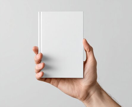 Hand Holding a Blank White Book Cover for Mockup.