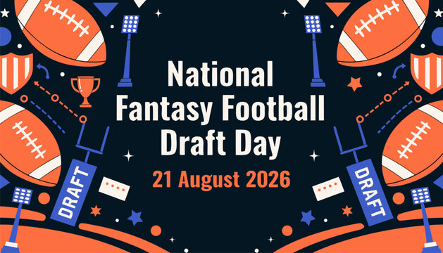 Vibrant national fantasy football draft day banner with orange sports elements