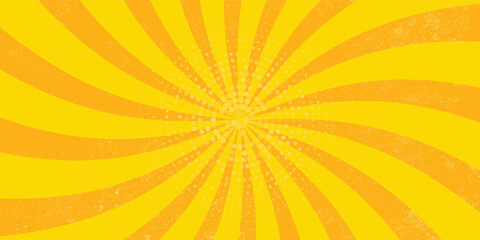 Fototapeta premium Abstract yellow comic background. yellow starburst with halftone. starburst manga background. spiral, swirl, comic rays
