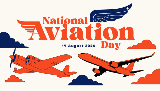 National aviation day celebration graphic with retro style orange airplanes