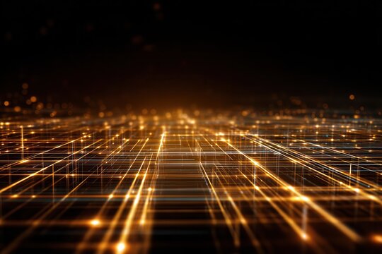 Abstract Glowing Network Lines on Black Background