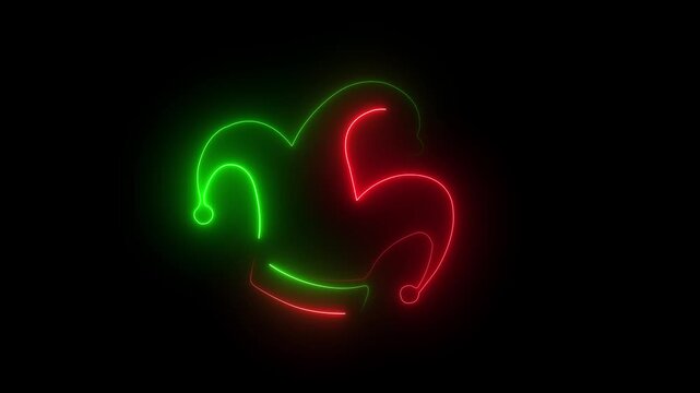 Glowing Neon Jester Hat Line Animation with Multi Color Variations on Black Background