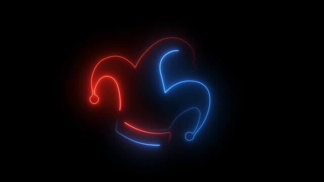 Glowing Neon Jester Hat Line Animation with Multi Color Variations on Black Background