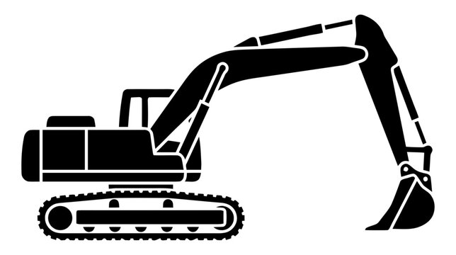 Vector illustration of excavator heavy equipment vector icon construction machine silhouette on a transparent background