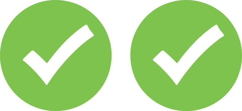 Check mark icon featuring white tick on green circle for approval, confirmation, success, and web interface design