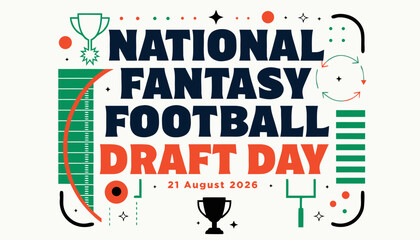 National fantasy football draft day text graphic with colorful sports icons © vectyx2