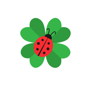 Ladybug on four leaf clover lucky symbol