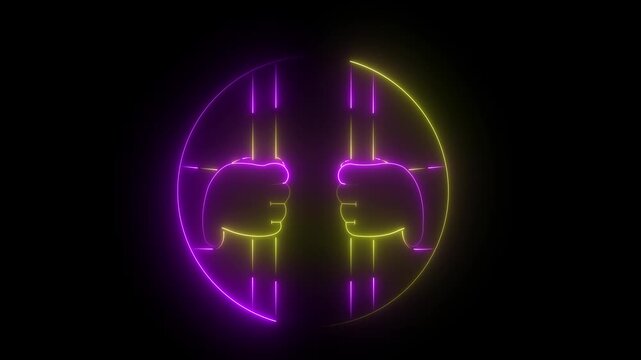 Neon Glowing Prison Bars Animation with Hands Holding Cell Grates in Multi Color Variations