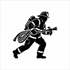 Obraz premium Fireman running with fire hose.
