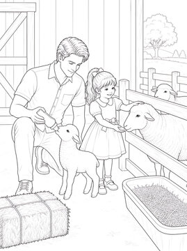 Father and Daughter Coloring Pages Collection Featuring Educational Activities, Family Bonding, Birthday Celebration, Nature Walks and Creative Learning Line Art Set