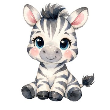 Adorable watercolor baby zebra illustration.