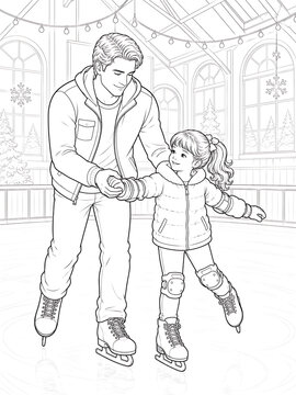 Father and Daughter Coloring Pages Collection Featuring Educational Activities, Family Bonding, Birthday Celebration, Nature Walks and Creative Learning Line Art Set
