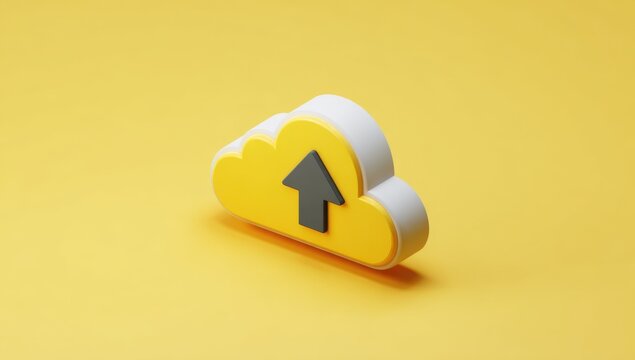 Yellow cloud upload icon representing data transfer and cloud storage solutions