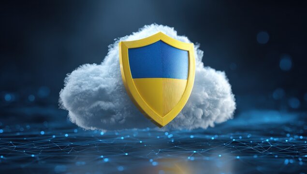 Cloud security concept shield protecting data in a digital network
