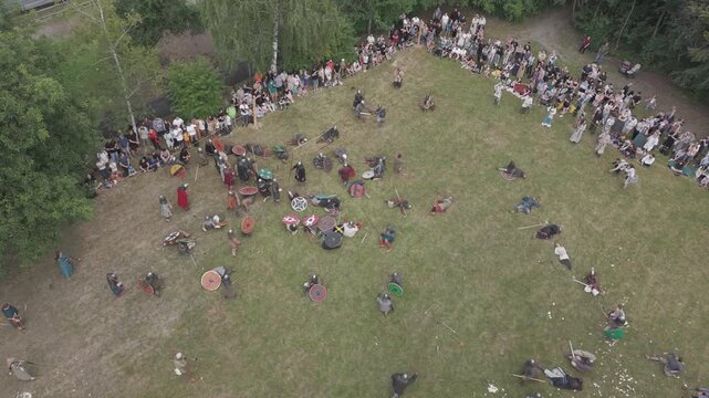 Knight-themed event at the very old vilage drone shot d-log