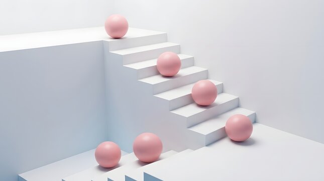 Minimalist 3D environment featuring simple geometric forms  smooth surfaces  and ambient light casting gentle shadows against a plain backdrop