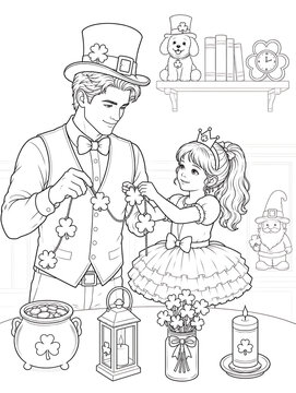 Father and Daughter Coloring Pages Collection Featuring Educational Activities, Family Bonding, Birthday Celebration, Nature Walks and Creative Learning Line Art Set