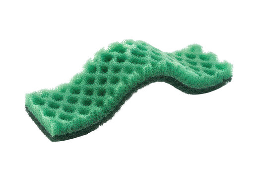 Green wavy kitchen sponge for scrubbing dishes and cleaning surfaces in the home or office