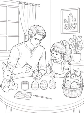 Father and Daughter Coloring Pages Collection Featuring Educational Activities, Family Bonding, Birthday Celebration, Nature Walks and Creative Learning Line Art Set