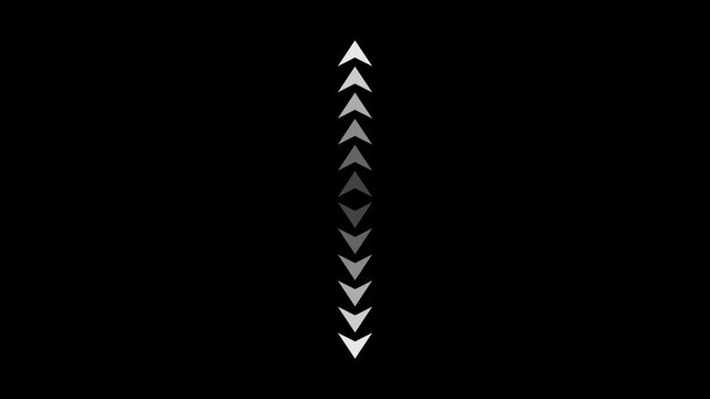 Up and Down Arrow Chevron Icon Set with Gradient Levels on Black Background. Ideal for Navigation, Direction, UI, Interface, and Motion Graphics.