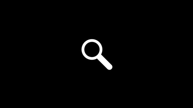 Minimal Search Magnifying Glass Icon on Black Background. Ideal for Search, Find, Zoom, User Interface, Web, Mobile Apps, and Motion Graphics.